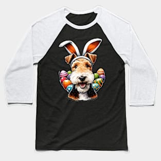 Wire Fox Terrier with Bunny Ears Celebrates Easter Festivities Baseball T-Shirt